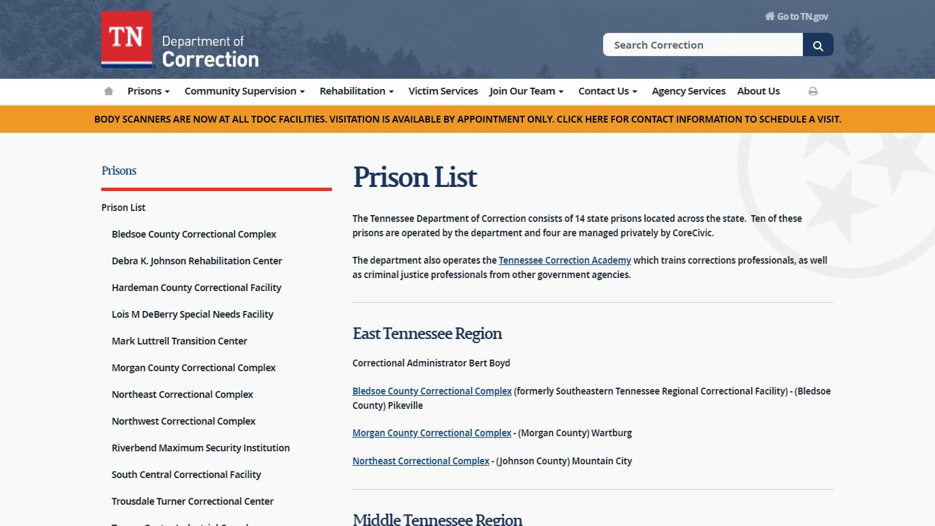 State Prison List - Tennessee State Government - TN.gov